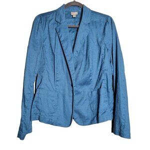 J. Jill Womens Blazer Jacket Blue Waist Length Buttons Pockets Linen Blend M